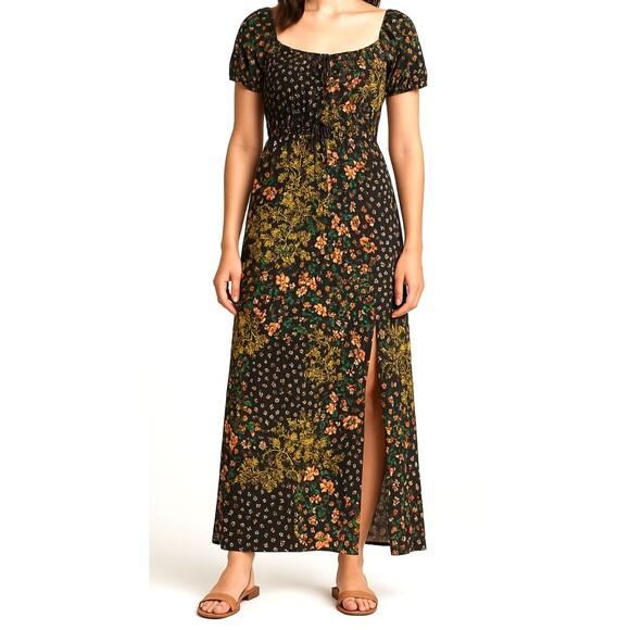 Liberty Love Maxi Dress Boho Floral Patchwork Size M‎ Elastic Waist - Picture 1 of 14
